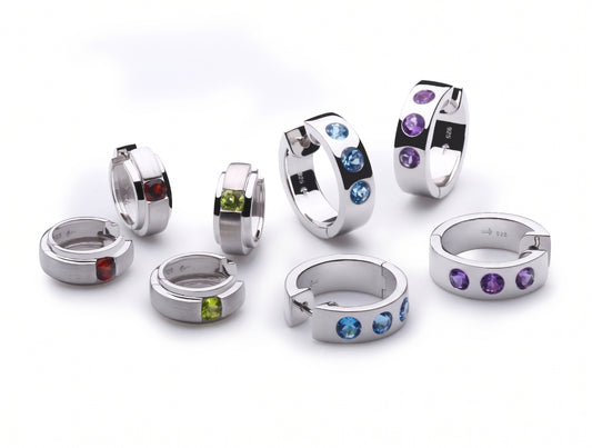 Gemstone Hoop Earrings in 925 Sterling Silver | E1841