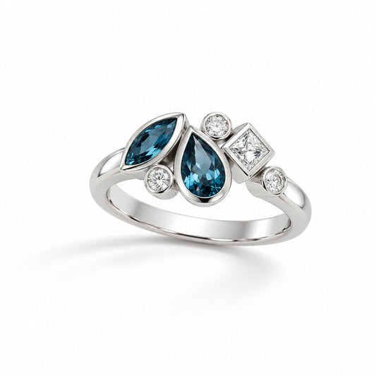 London Blue Topaz and White Topaz ring in sterling silver by Joryel Vera, style R3922 - view 3