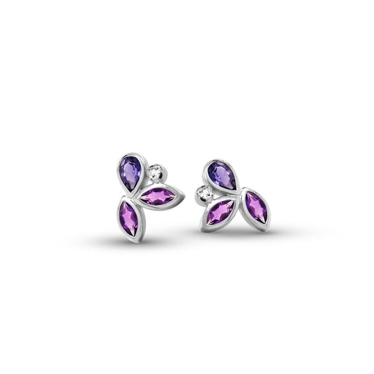 Amethyst, Iolite and White Topaz earrings in sterling silver by Joryel Vera, style E4302