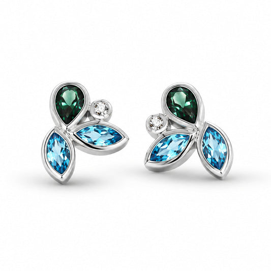Blue Topaz and Green Quartz earrings in sterling silver by Joryel Vera, style E4302 - view 3