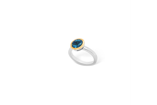 Garnet and London Blue Topaz ring in sterling silver by Joryel Vera, style R3328 - view 2