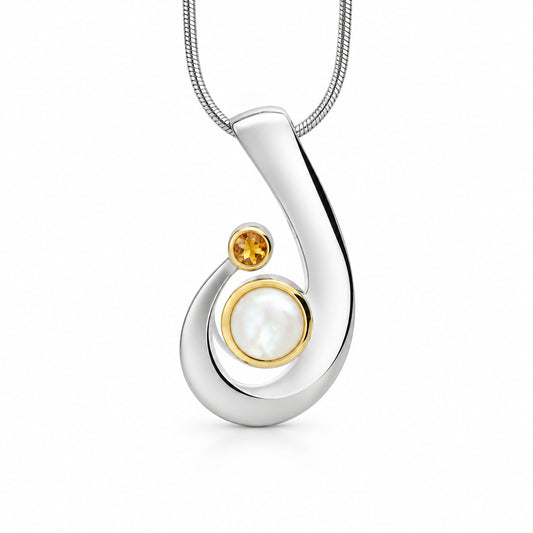 Blue Topaz and Cultured Pearl pendant in sterling silver by Joryel Vera, style P7315