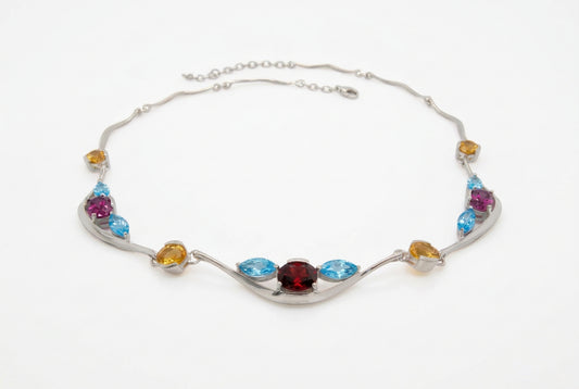 Rhodolite Garnet, Citrine and Blue Topaz necklace in sterling silver by Joryel Vera, style N3329 - view 4
