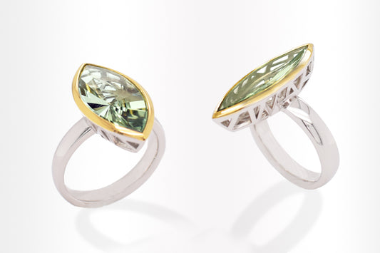 Green Amethyst and Amethyst ring in sterling silver by Joryel Vera, style R5950 - view 3