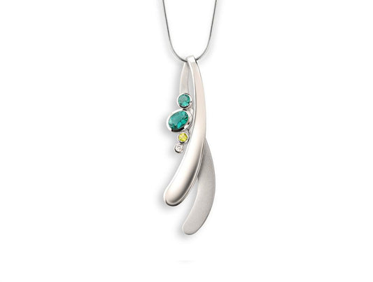 Green Quartz, Peridot and White Topaz pendant in sterling silver by Joryel Vera, style P6141