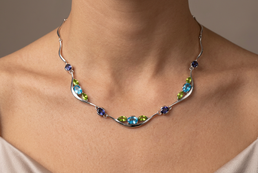 Multi Color Gemstone Necklace in 925 Sterling Silver | N3329