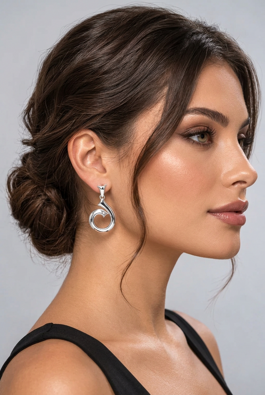 Silver Spiral Wave Earrings in 925 Sterling Silver | E8450