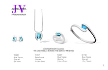 Load image into Gallery viewer, Blue Topaz and Garnet jewelry set in sterling silver by Joryel Vera