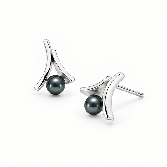 Pearl earrings in sterling silver by Joryel Vera, style E9313 - view 2