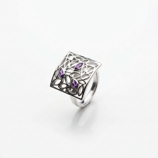 Floral Gemstone Filigree Ring in 925 Sterling Silver | R4377