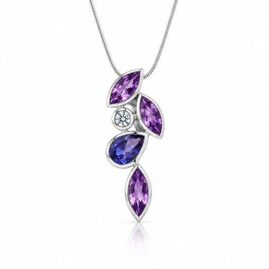 Amethyst, Iolite and White Topaz pendant in sterling silver by Joryel Vera, style P3843