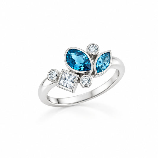 London Blue Topaz and Blue Topaz ring in sterling silver by Joryel Vera, style R3922