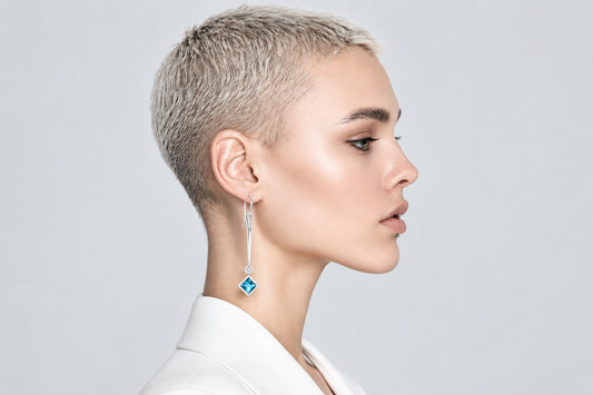 Amethyst and Blue Topaz earrings in sterling silver by Joryel Vera, style E9875