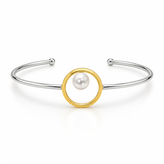 BA809 Silver and 14K PYG plated Pearl Bracelet