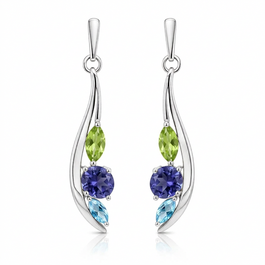 Multi Color Gemstone Earrings in 925 Sterling Silver | E9898