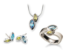 Load image into Gallery viewer, Blue Topaz and Peridot jewelry set in sterling silver by Joryel Vera, style SET202