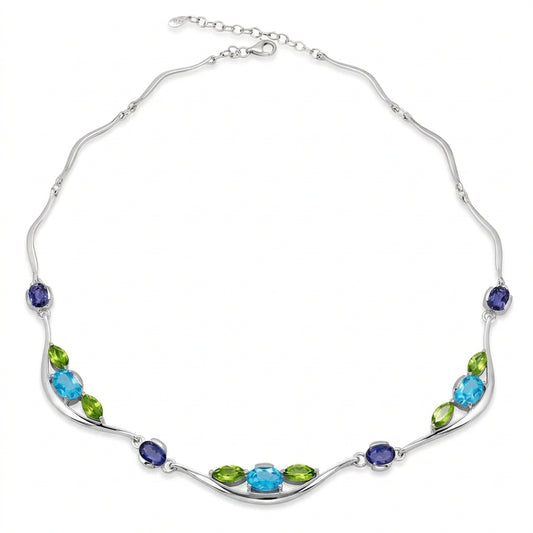 Iolite, Blue Topaz and Peridot necklace in sterling silver by Joryel Vera, style N3329