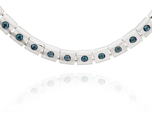 Blue Topaz and Garnet necklace in sterling silver by Joryel Vera, style N3350 - view 2