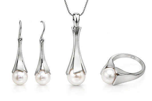 Cultured Pearl jewelry set in sterling silver by Joryel Vera