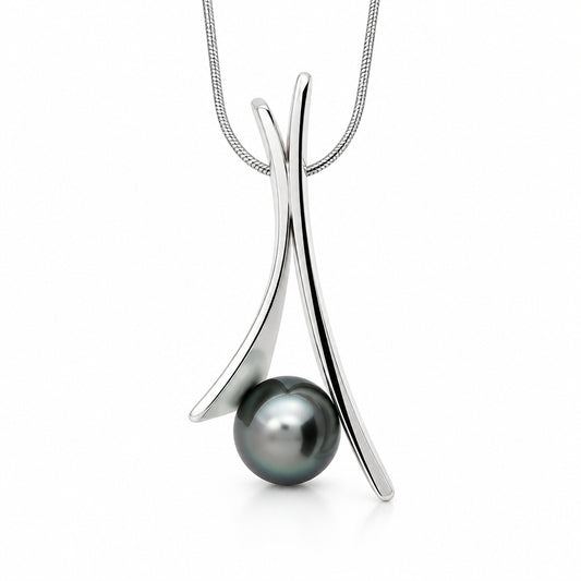 Black Pearl and Black Tahitian Pearl pendant in sterling silver by Joryel Vera, style P6715