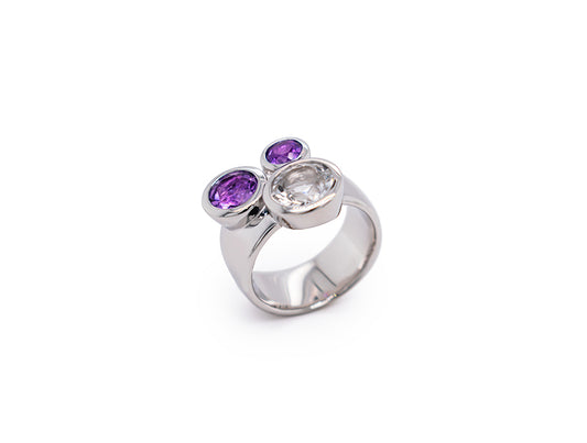Amethyst and Rock Crystal ring in sterling silver by Joryel Vera, style R4589