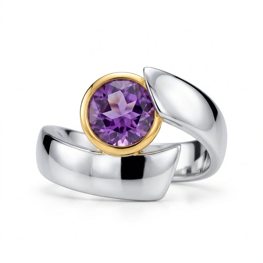 Amethyst and Blue Topaz ring in sterling silver by Joryel Vera, style R6980 - view 2