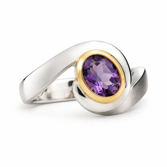Amethyst and Blue Topaz ring in sterling silver by Joryel Vera, style R7001