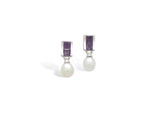 Load image into Gallery viewer, Amethyst and Cultured Pearl earrings in sterling silver by Joryel Vera, style E4087 - view 2
