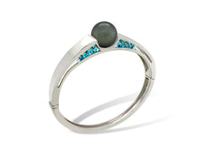 Load image into Gallery viewer, Black Tahitian Pearl and Paraiba Blue Topaz bracelet in sterling silver by Joryel Vera, style B3106