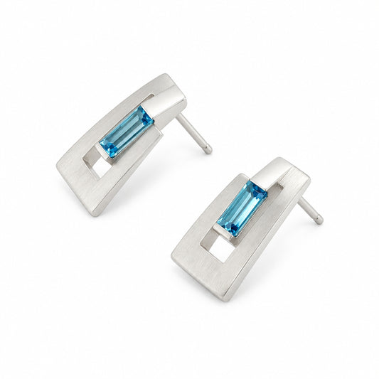 Blue Topaz and Garnet earrings in sterling silver by Joryel Vera, style E9360