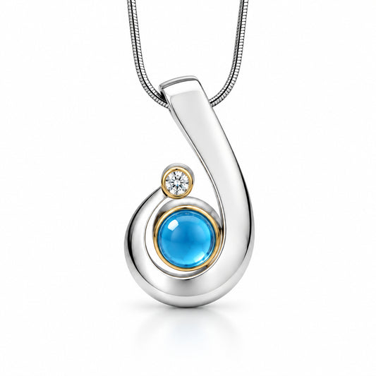 Blue Topaz and Cultured Pearl pendant in sterling silver by Joryel Vera, style P7315 - view 3