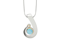 Load image into Gallery viewer, Blue Topaz and Cultured Pearl pendant in sterling silver by Joryel Vera, style P7315 - view 3