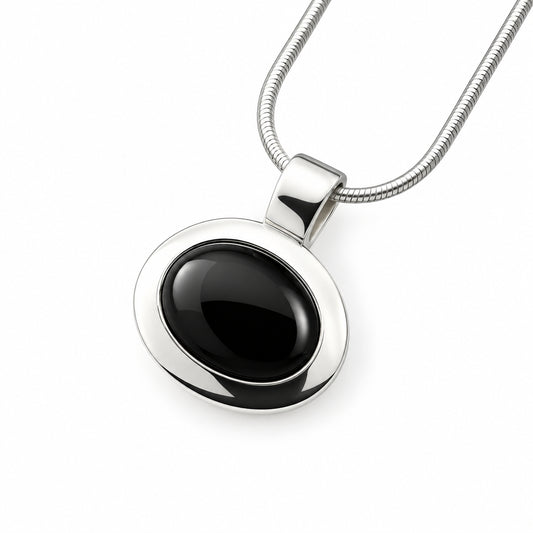 Black Onyx and Carnelian pendant in sterling silver by Joryel Vera, style P4811