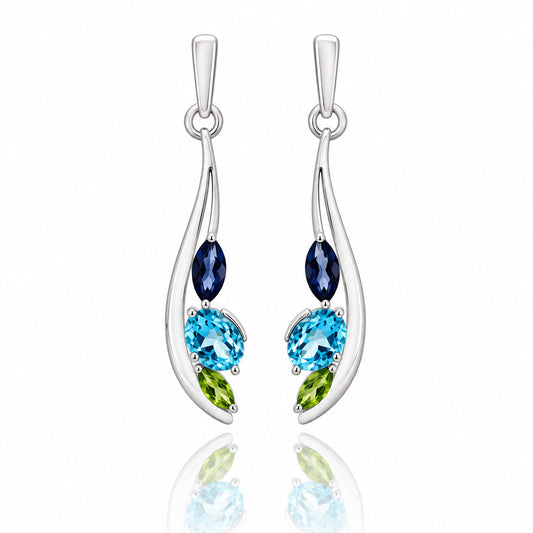 Iolite, Peridot and Blue Topaz earrings in sterling silver by Joryel Vera, style E9898