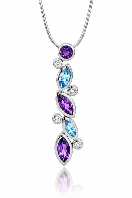 Amethyst and Blue Topaz pendant in sterling silver by Joryel Vera, style P3828