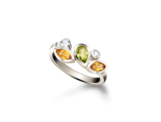 Citrine, Peridot and White Topaz ring in sterling silver by Joryel Vera, style R3923 - view 2