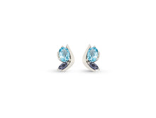 Load image into Gallery viewer, Blue Topaz and Sky Blue Topaz earrings in sterling silver by Joryel Vera, style E9897 - view 4