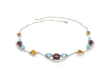 Load image into Gallery viewer, Blue Topaz and Sky Blue Topaz necklace in sterling silver by Joryel Vera, style N3329 - view 4