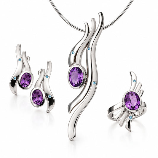 Amethyst and Blue Topaz jewelry set in sterling silver by Joryel Vera, style SET153 - view 2
