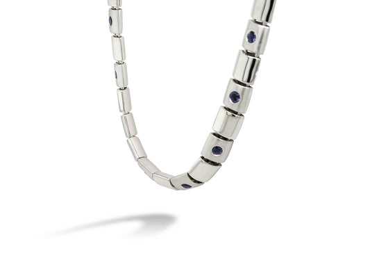 Blue Topaz and Garnet necklace in sterling silver by Joryel Vera, style N3350