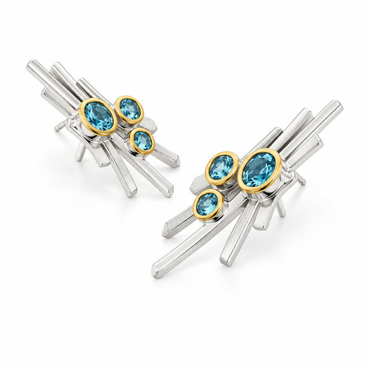 Amethyst and Blue Topaz earrings in sterling silver by Joryel Vera, style E9779 - view 2