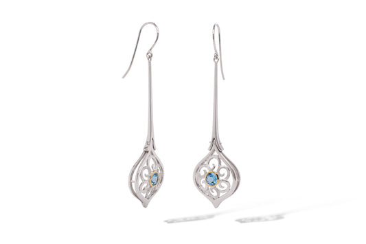 Blue Topaz and Pearl earrings in sterling silver by Joryel Vera, style E9839 - view 2