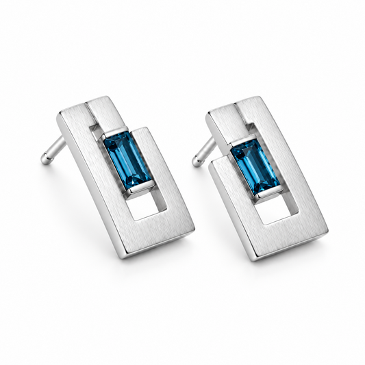 Blue Topaz and Garnet earrings in sterling silver by Joryel Vera, style E9360 - view 4