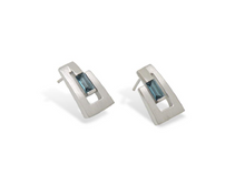 Load image into Gallery viewer, Blue Topaz and Garnet earrings in sterling silver by Joryel Vera, style E9360 - view 4
