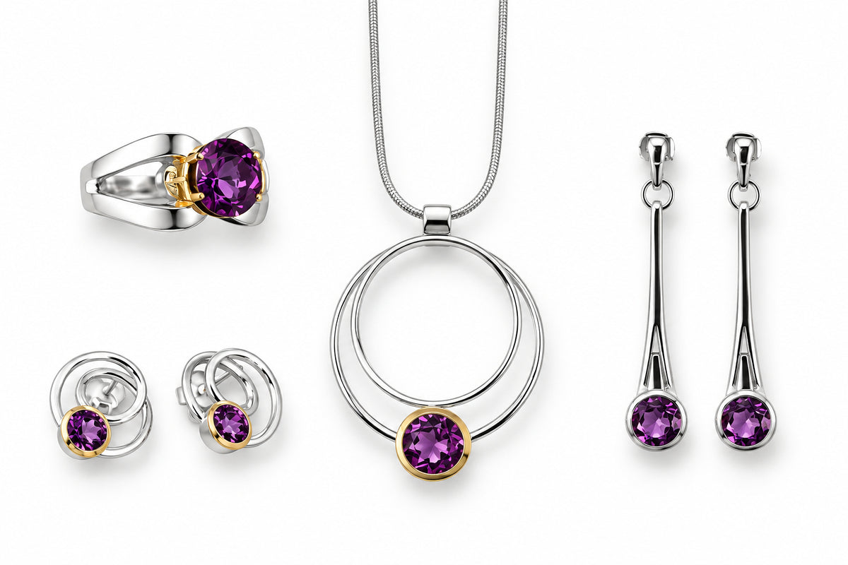 Amethyst and Blue Topaz jewelry set in sterling silver by Joryel Vera