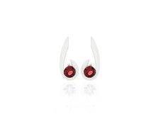 Load image into Gallery viewer, Garnet and London Blue Topaz earrings in sterling silver by Joryel Vera, style E9326 - view 3