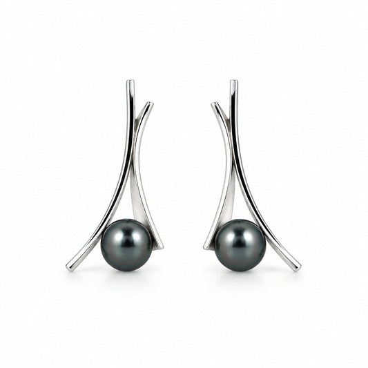 Black Pearl and Black Tahitian Pearl earrings in sterling silver by Joryel Vera, style E8115