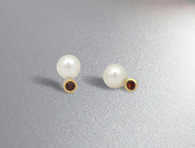 Load image into Gallery viewer, Blue Topaz and Garnet earrings in sterling silver by Joryel Vera, style E4311
