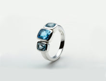 Load image into Gallery viewer, Blue Topaz and Sky Blue Topaz ring in sterling silver by Joryel Vera, style R4509