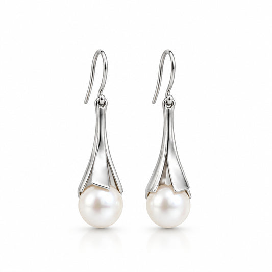 Pearl earrings in sterling silver by Joryel Vera, style E9465